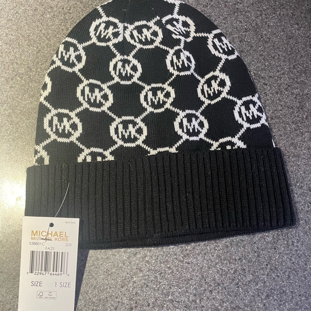Michael Kors Black and White Knit Beanie